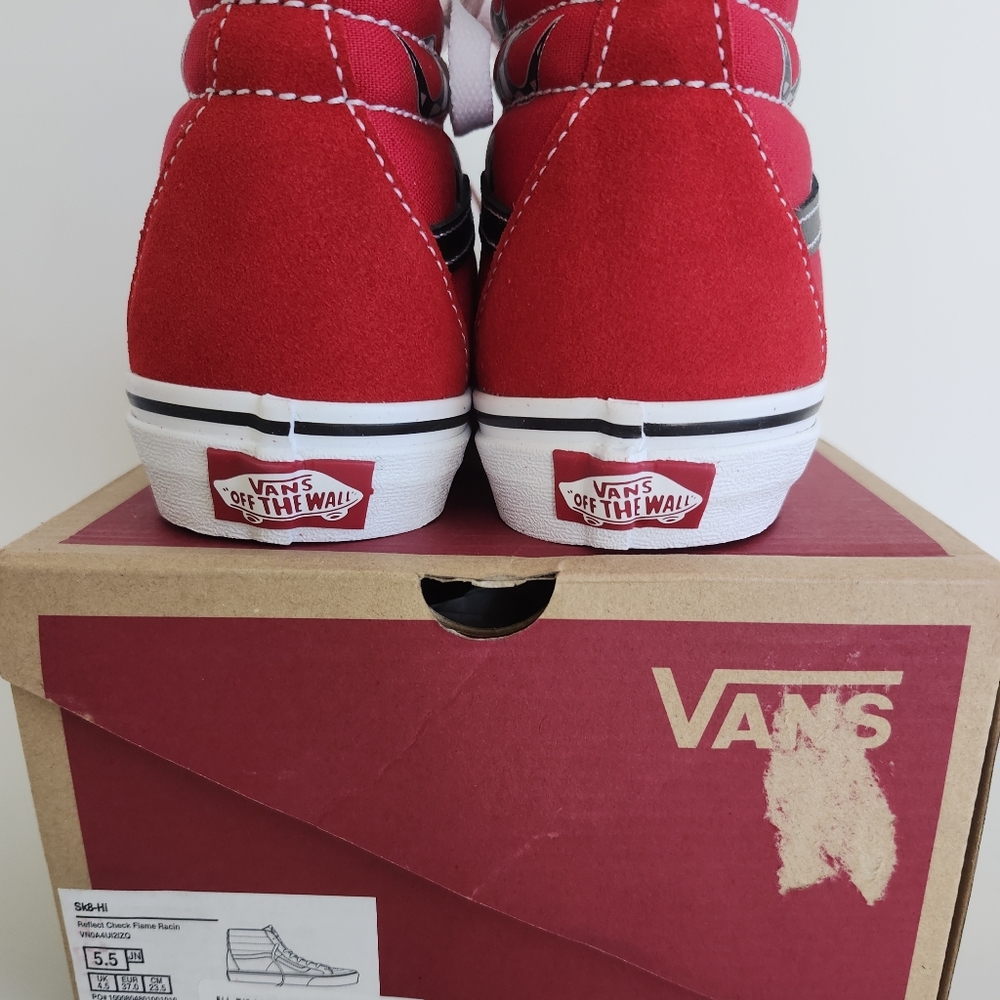 Vans SK8-HI Red Checkerboard Flame High Top Sneakers Youth Size 5.5 Women's 7 - Picture 6 of 13